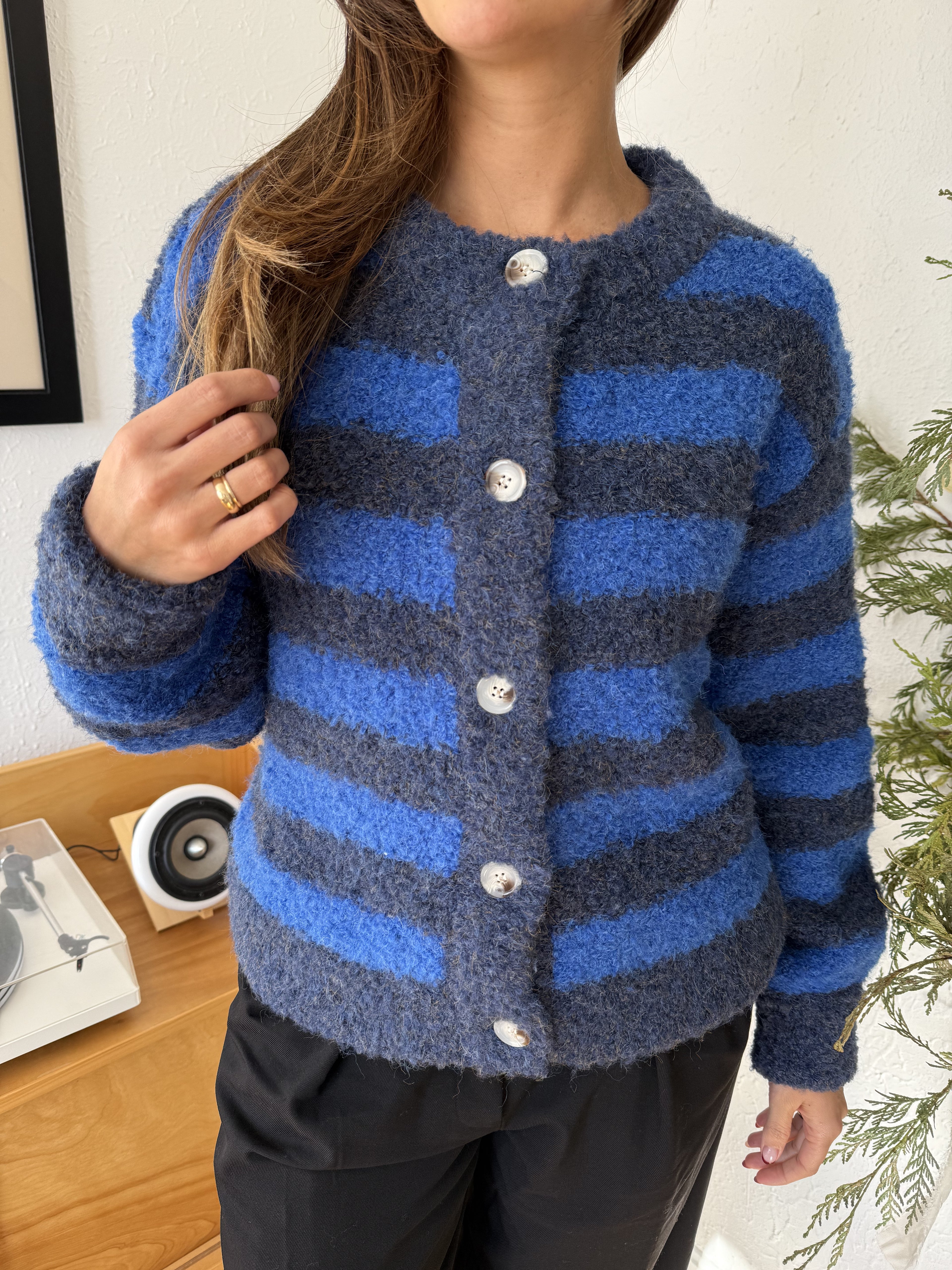 FRNCH Megane Bleu Marine Stripe Buttoned Cardigan