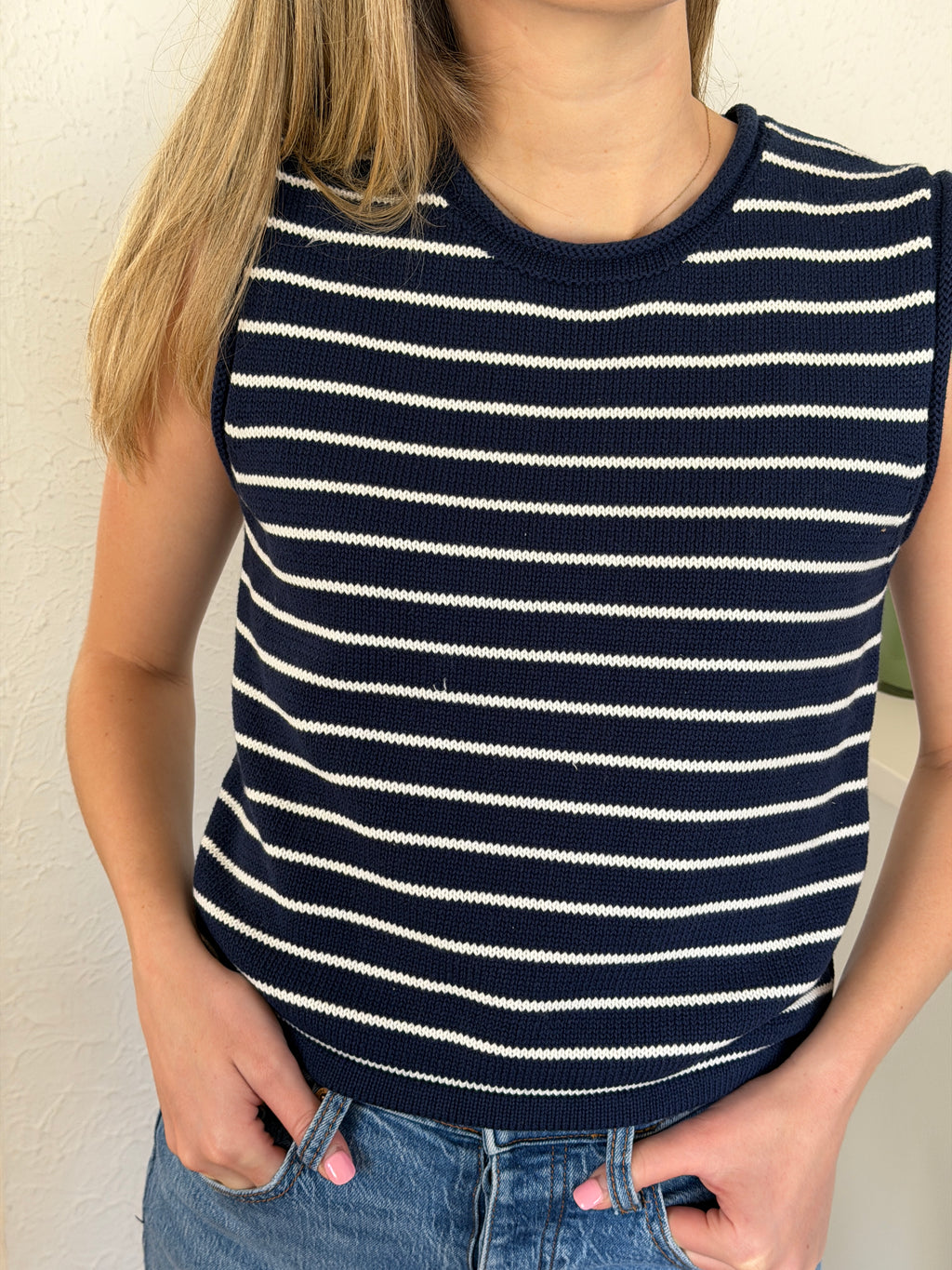 Kennedy Navy Stripe Cotton Knit Sleeveless Top