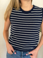 Kennedy Navy Stripe Cotton Knit Sleeveless Top