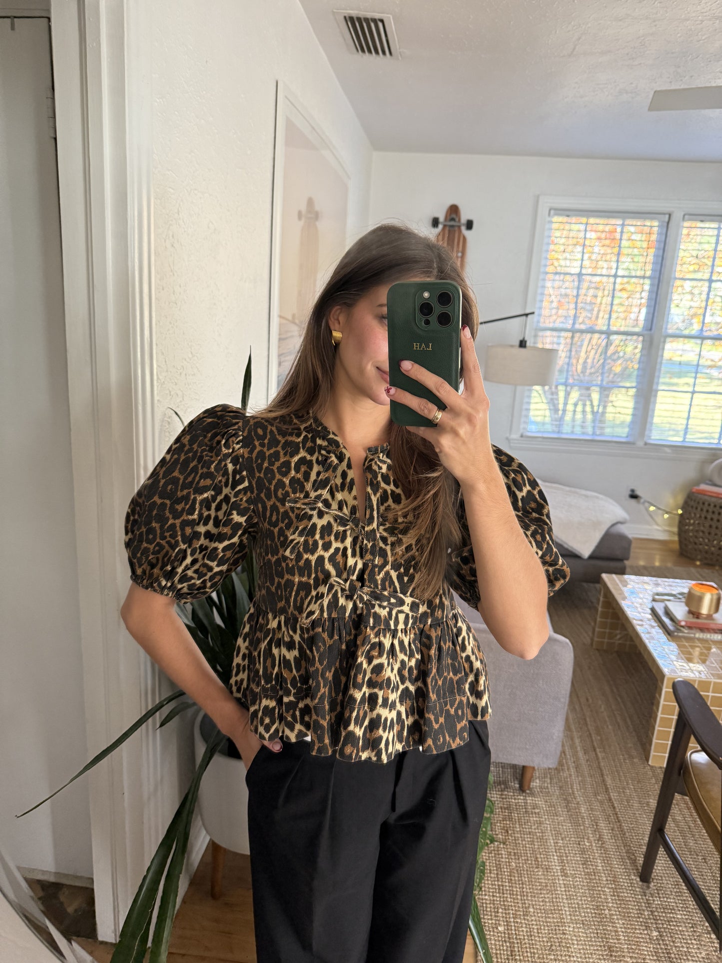 Sofie the Label Cara Leopard Denim Poplin Tie Top