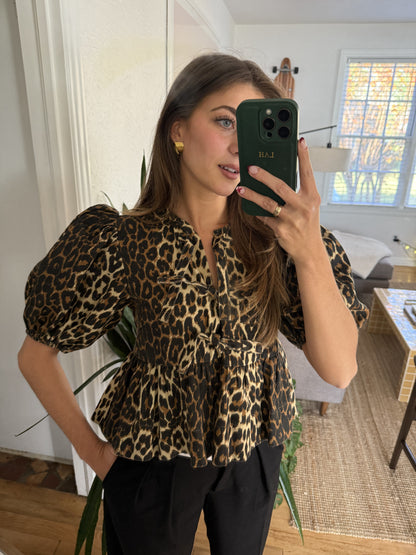 Sofie the Label Cara Leopard Denim Poplin Tie Top