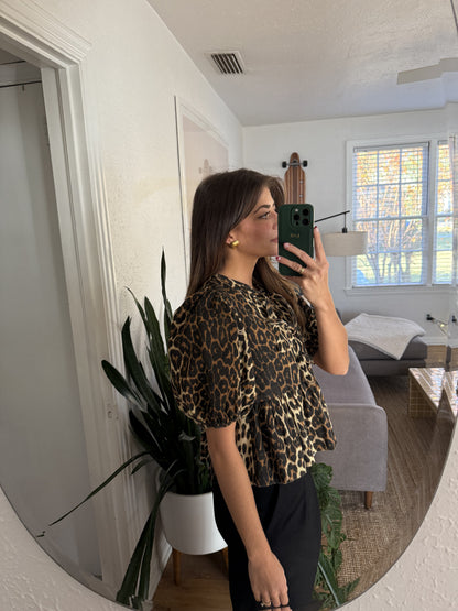 Sofie the Label Cara Leopard Denim Poplin Tie Top