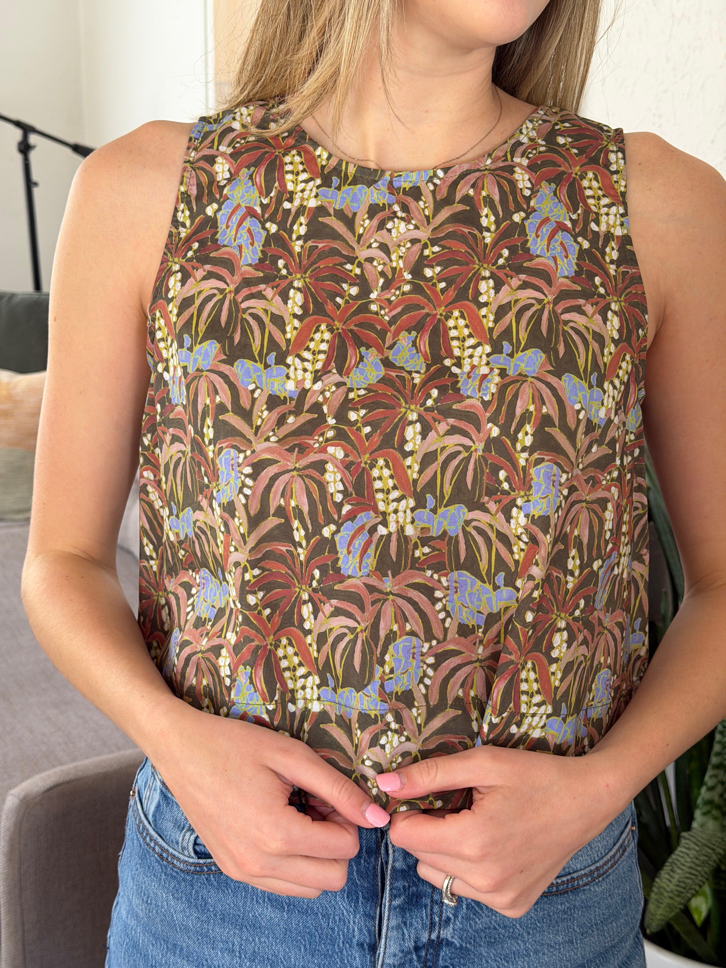 PINCH Khloe Olive Floral Print Tank Top