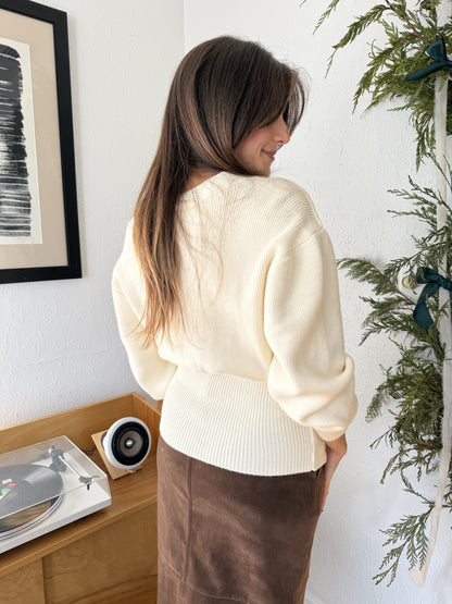 Parker Knit Cinch Gold Button Cardigan (Cream)
