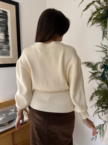 Parker Knit Cinch Gold Button Cardigan (Cream)