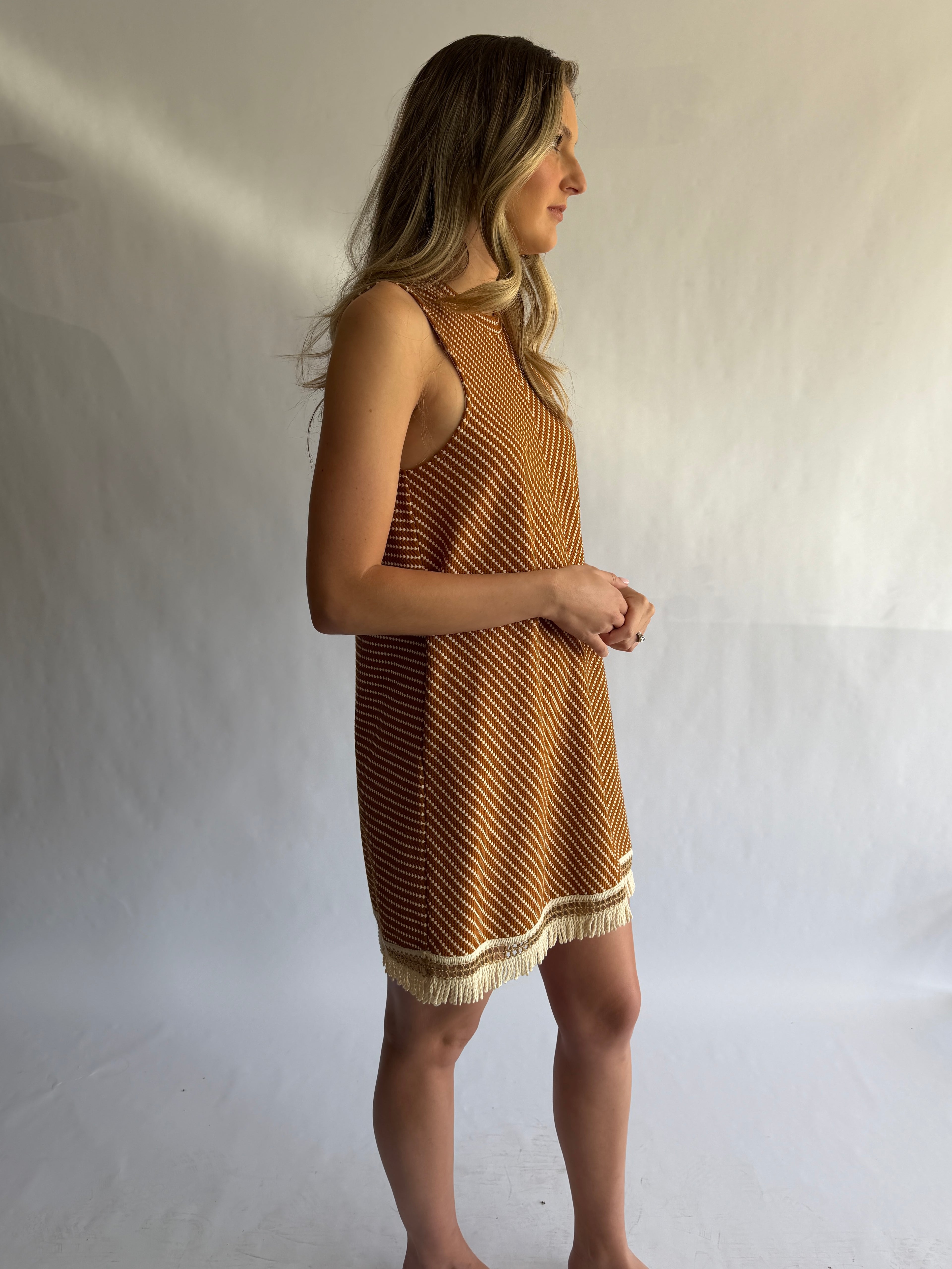 Maeve Rust Geometric Fringe Tank Mini Dress