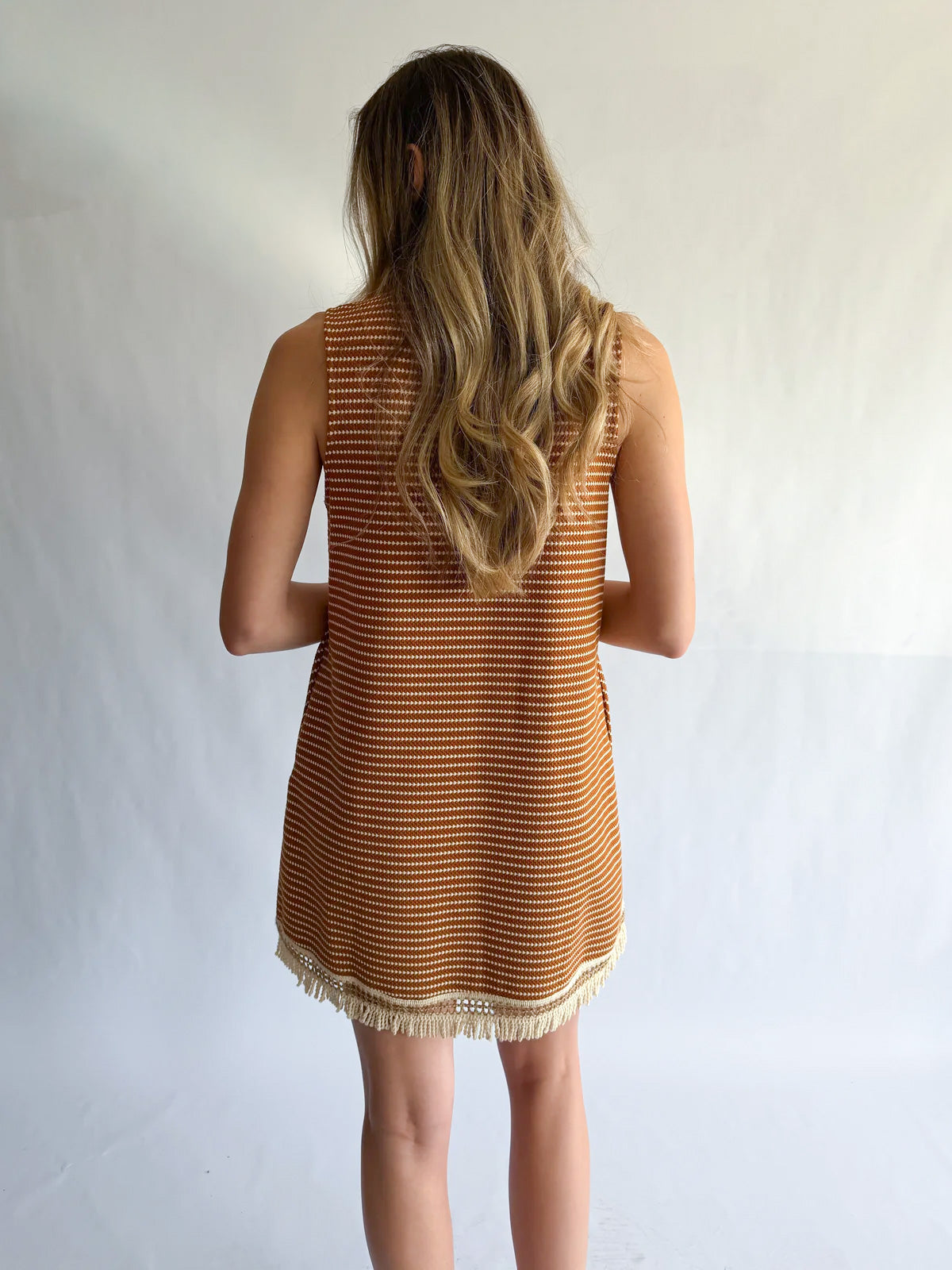 Maeve Rust Geometric Fringe Tank Mini Dress