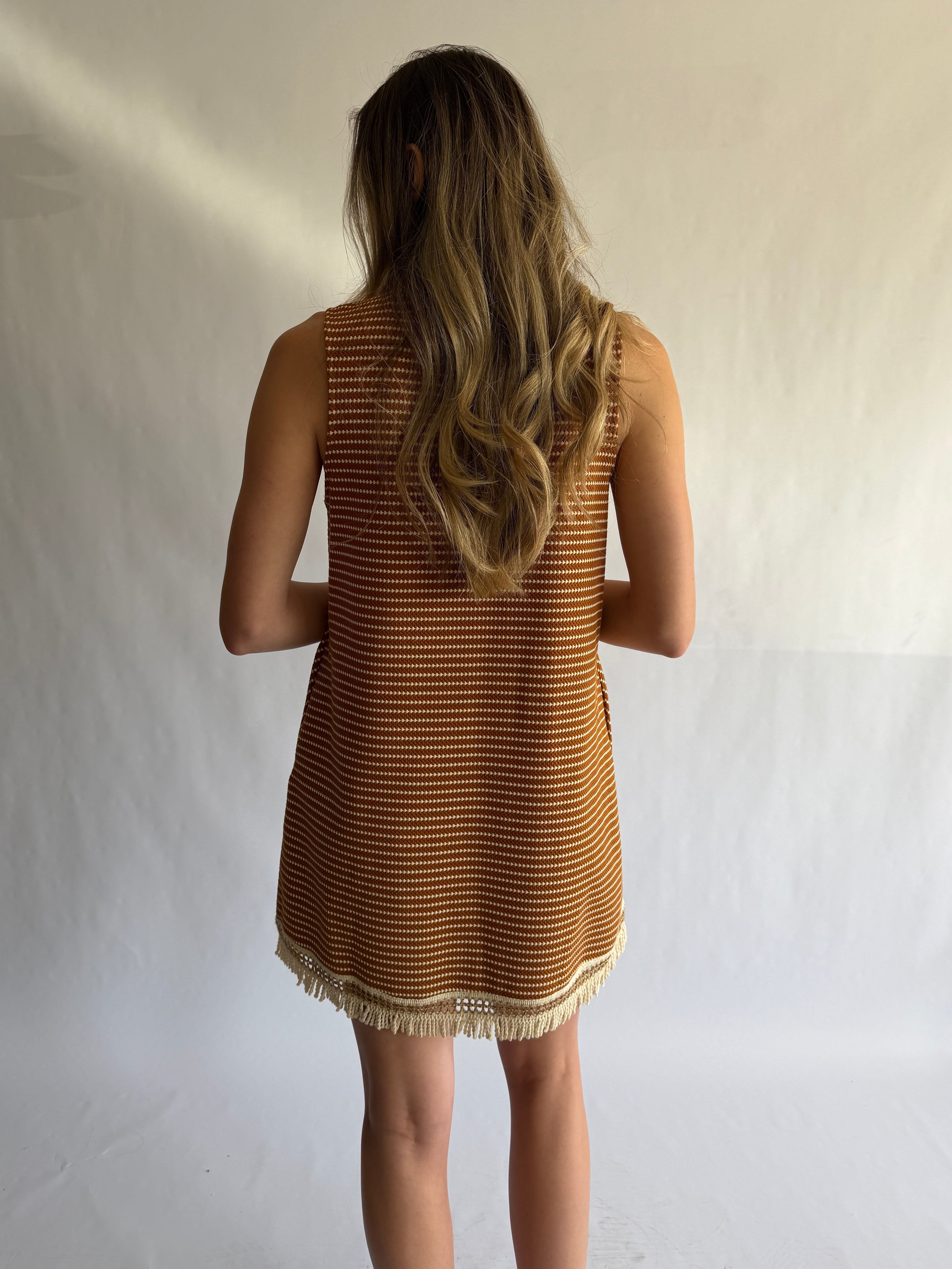 Maeve Rust Geometric Fringe Tank Mini Dress