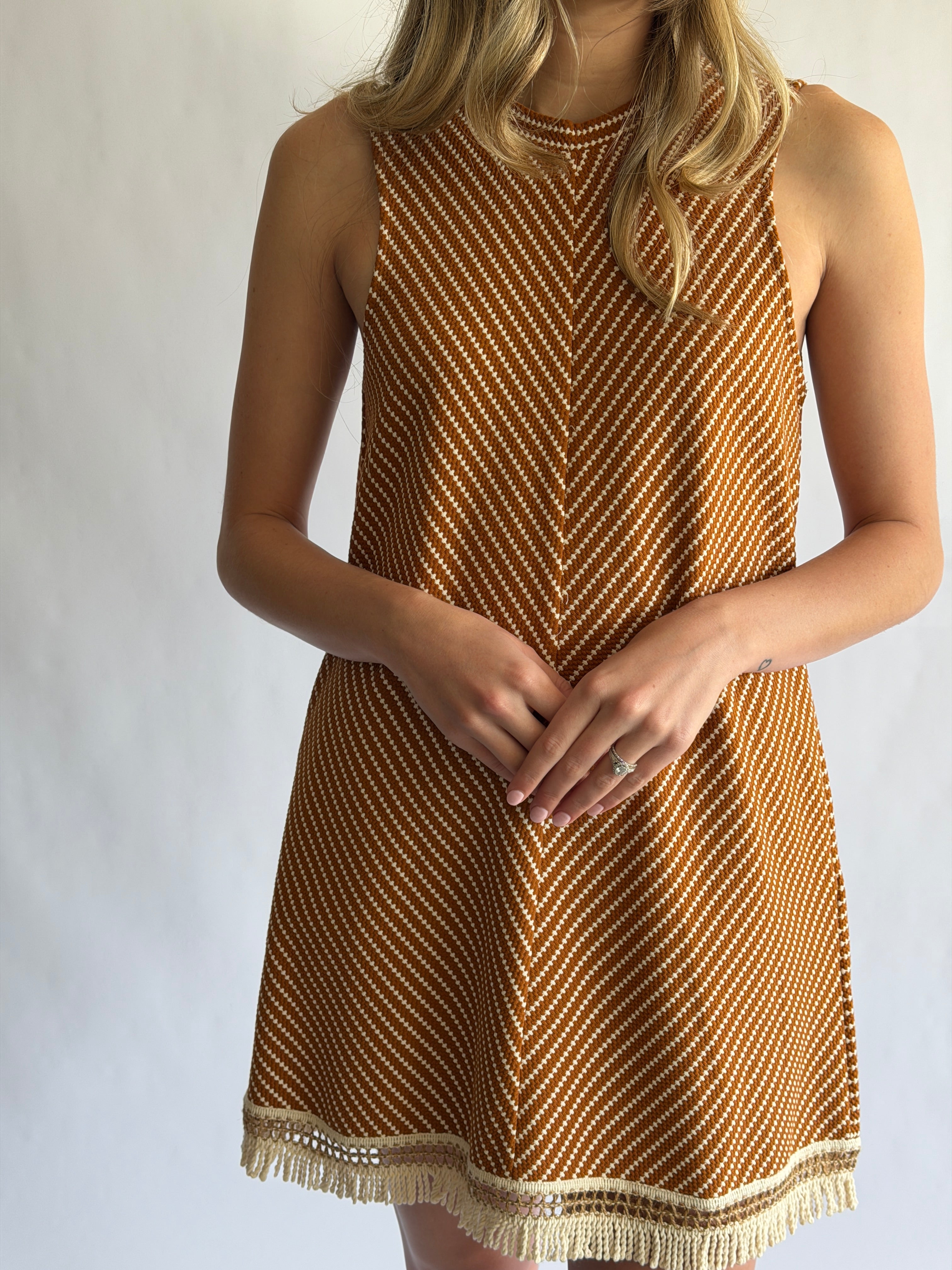 Maeve Rust Geometric Fringe Tank Mini Dress