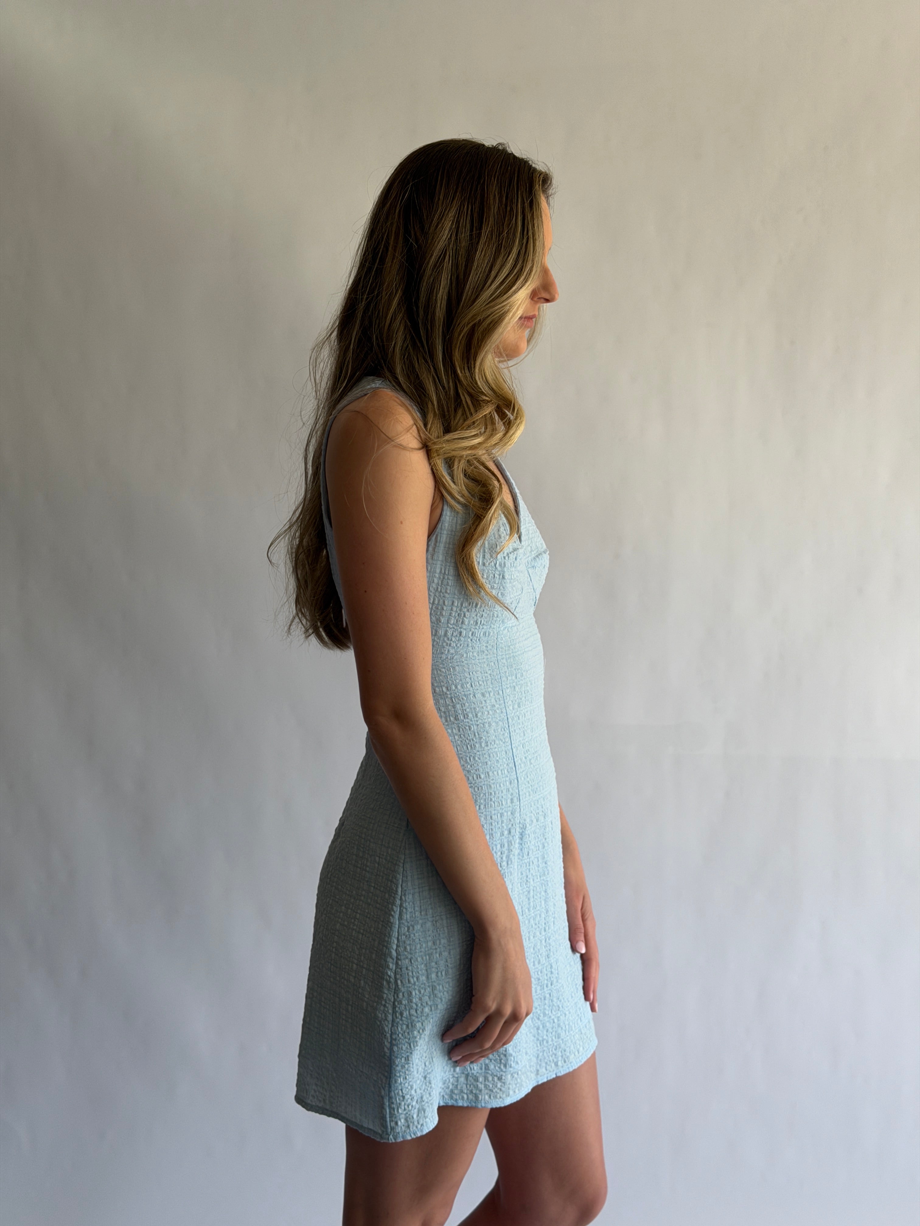 Margot Spring Seersucker Tank Mini Dress (Blue)