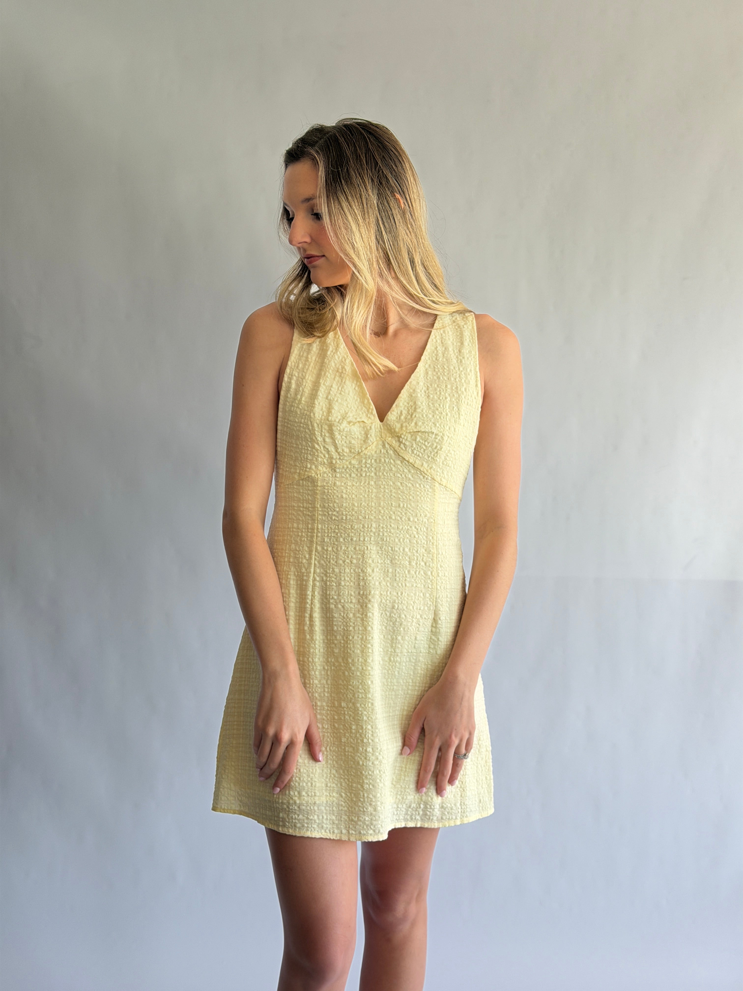 Margot Spring Seersucker Tank Mini Dress (Yellow)