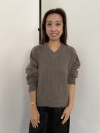 Priya Relaxed V-Neck Knit Pullover Sweater (Grey)