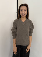 Priya Relaxed V-Neck Knit Pullover Sweater (Grey)