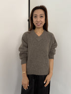Priya Relaxed V-Neck Knit Pullover Sweater (Grey)