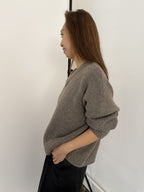 Priya Relaxed V-Neck Knit Pullover Sweater (Grey)