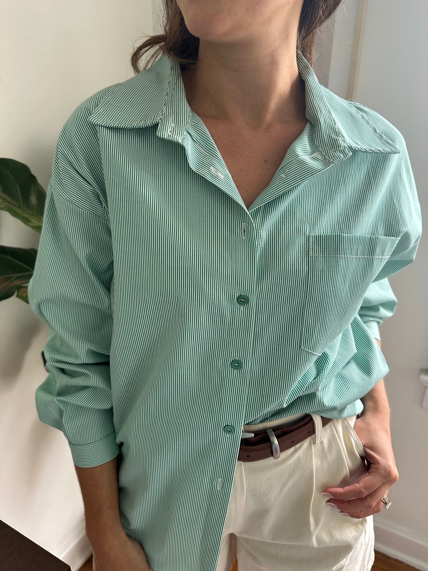 Molly Bracken Lyla Striped Button Shirt (Green)