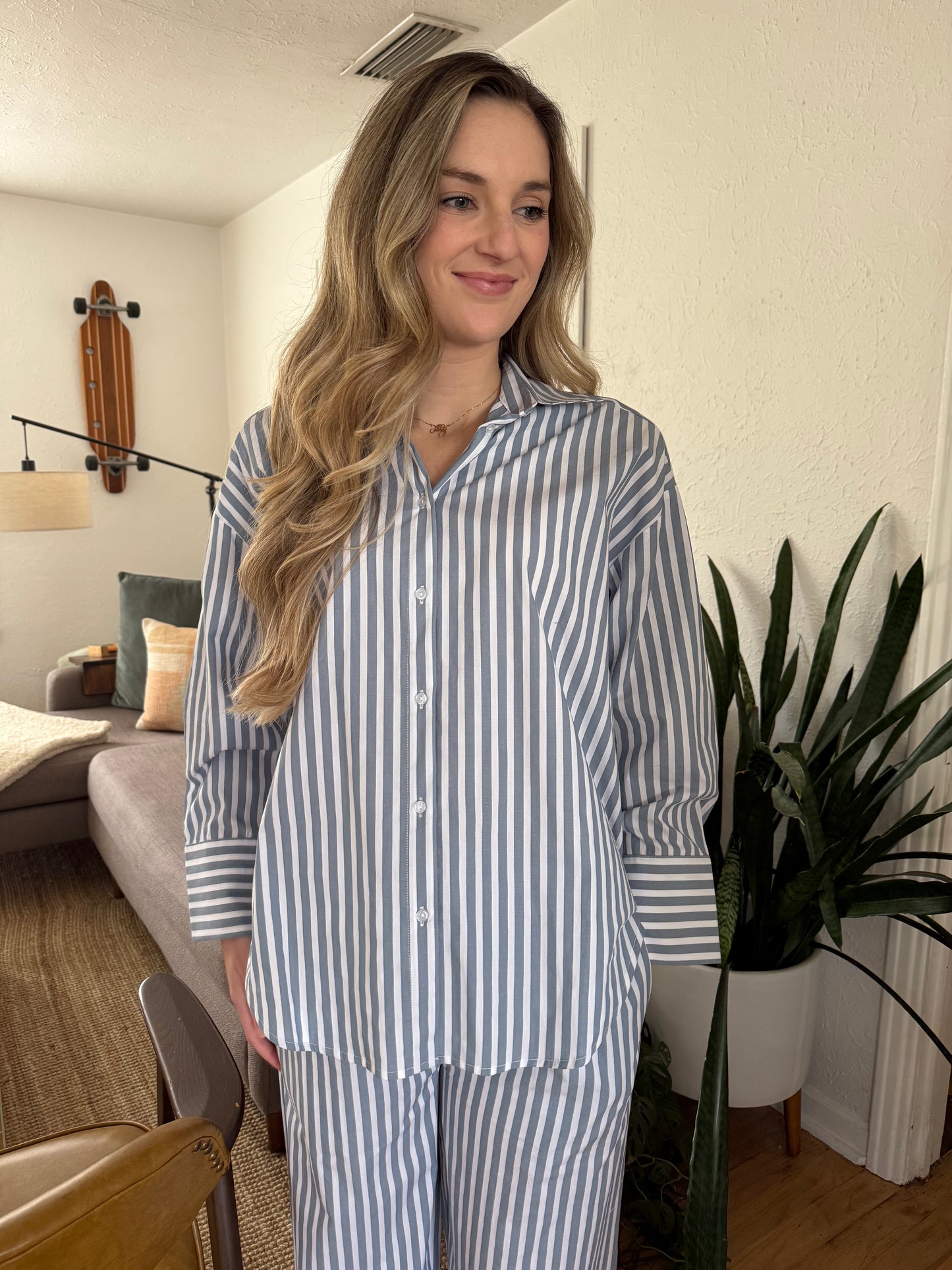 Remi Blue and White Striped Button Down Shirt