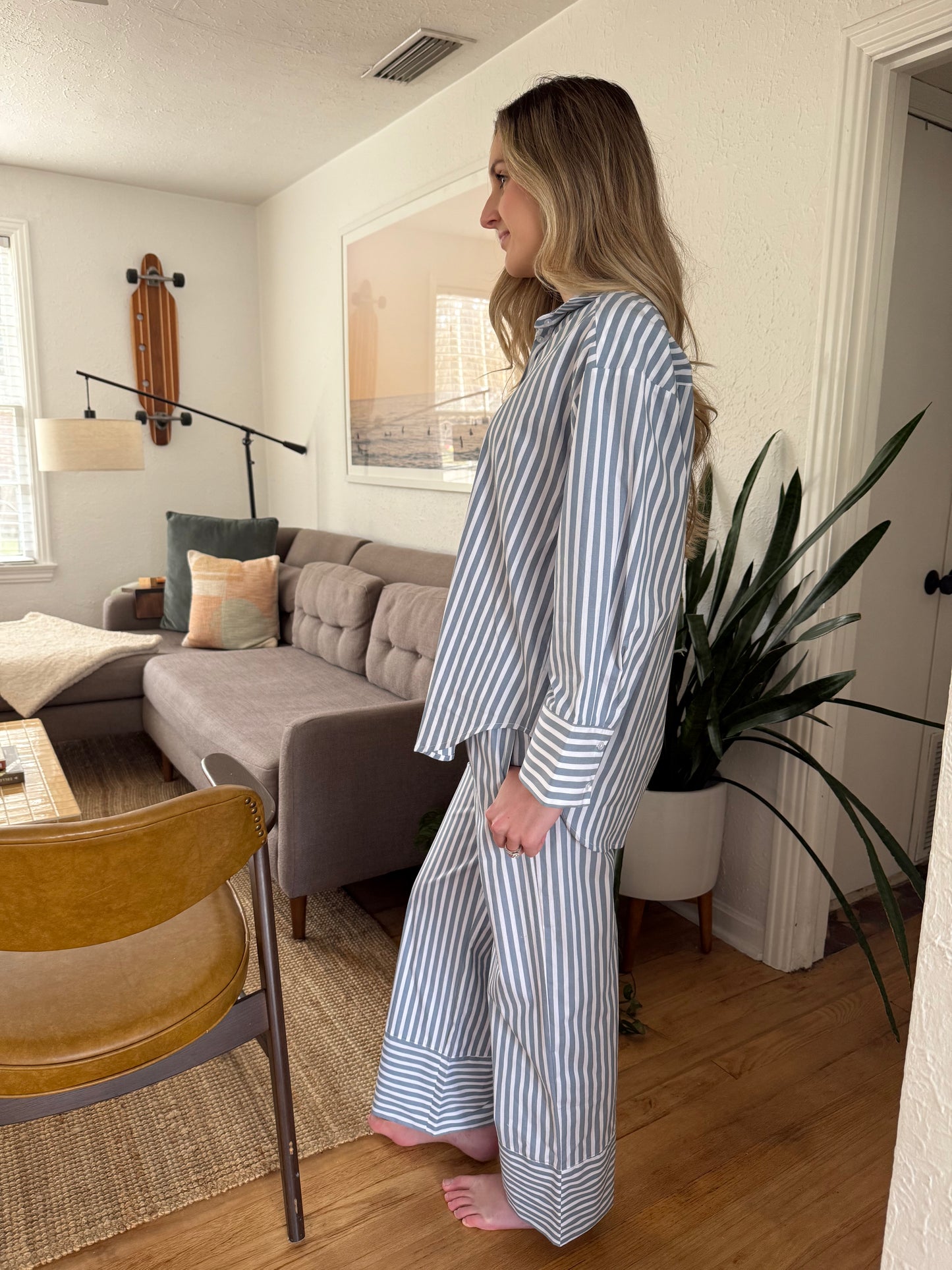 Remi Blue and White Striped Button Down Shirt