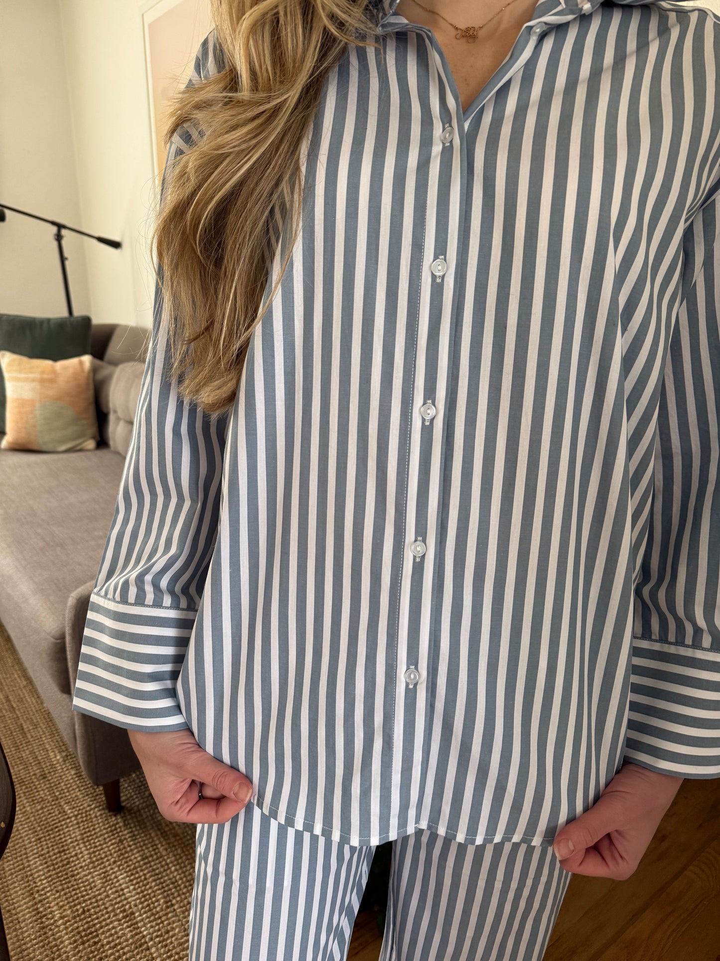 Remi Blue and White Striped Button Down Shirt