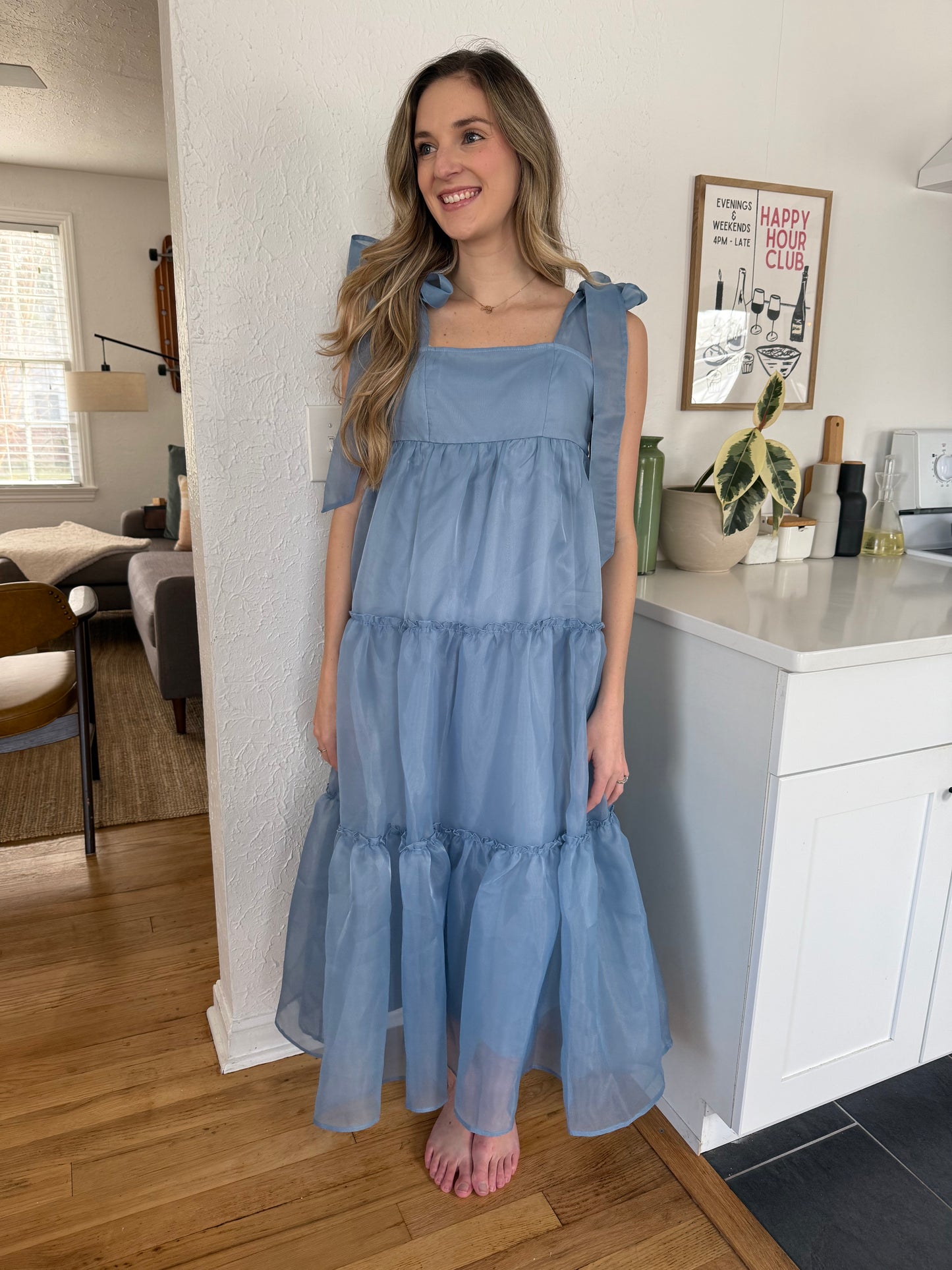 Things Between Ruby Blue Tiered Organza Midi Dress