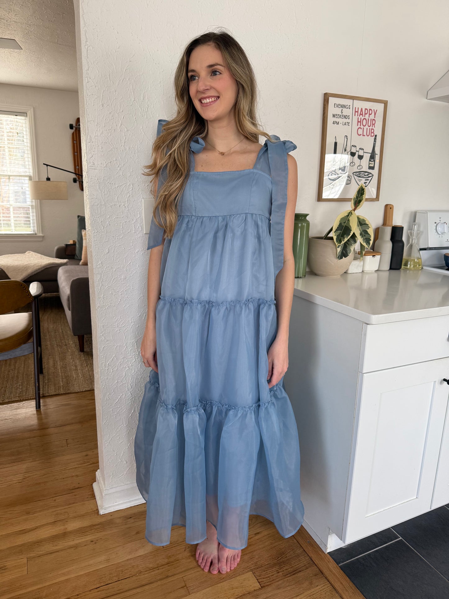 Things Between Ruby Blue Tiered Organza Midi Dress
