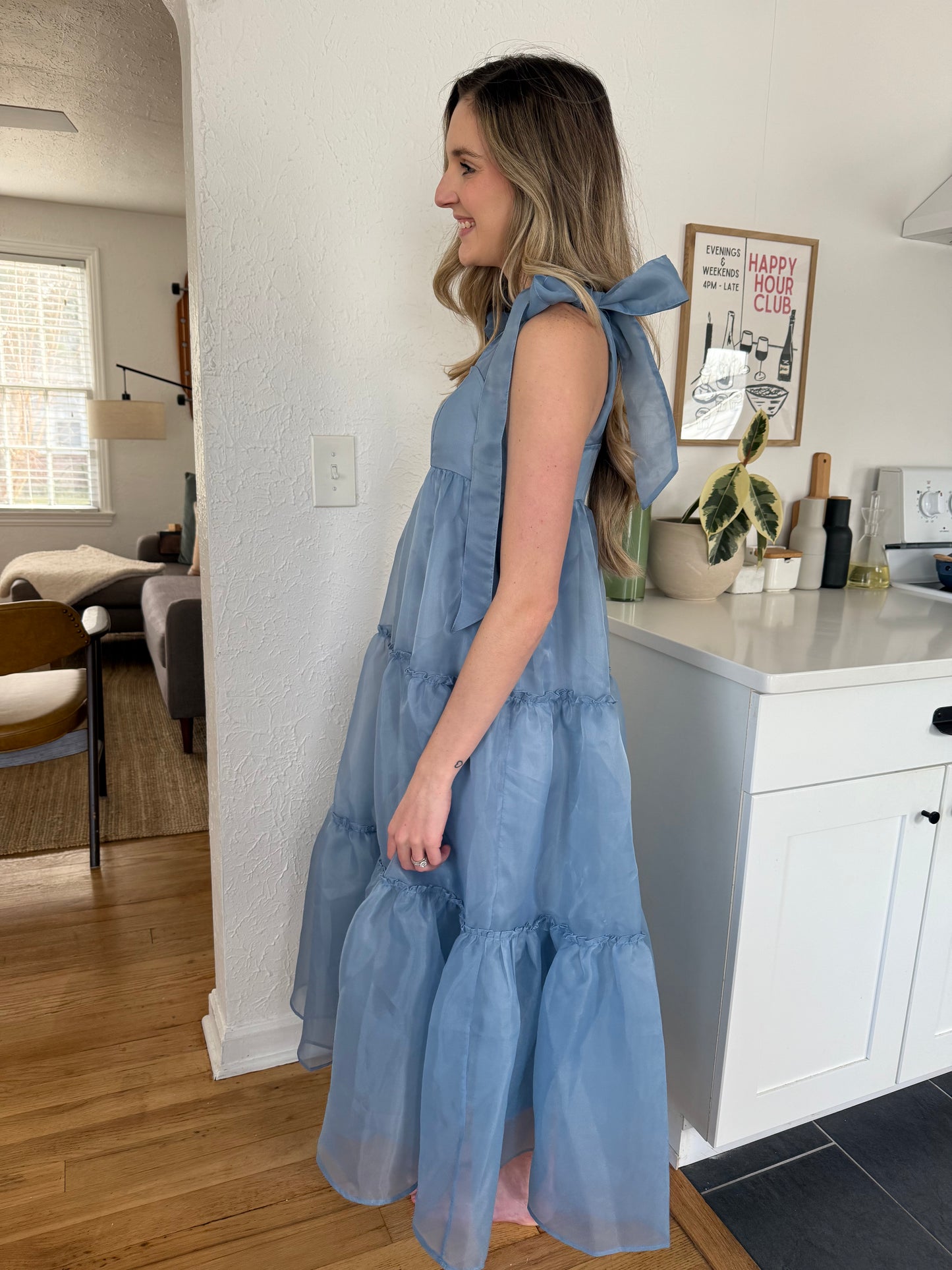Things Between Ruby Blue Tiered Organza Midi Dress