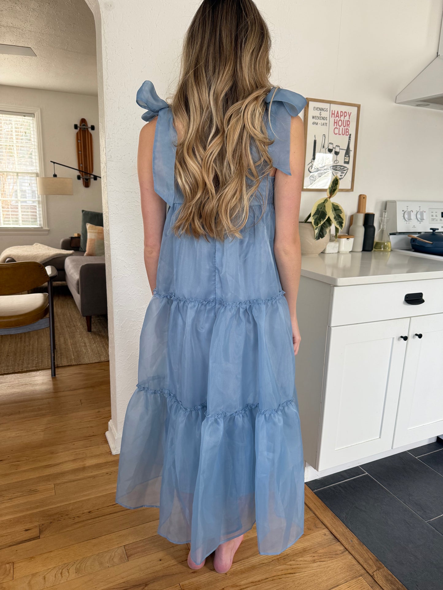 Things Between Ruby Blue Tiered Organza Midi Dress