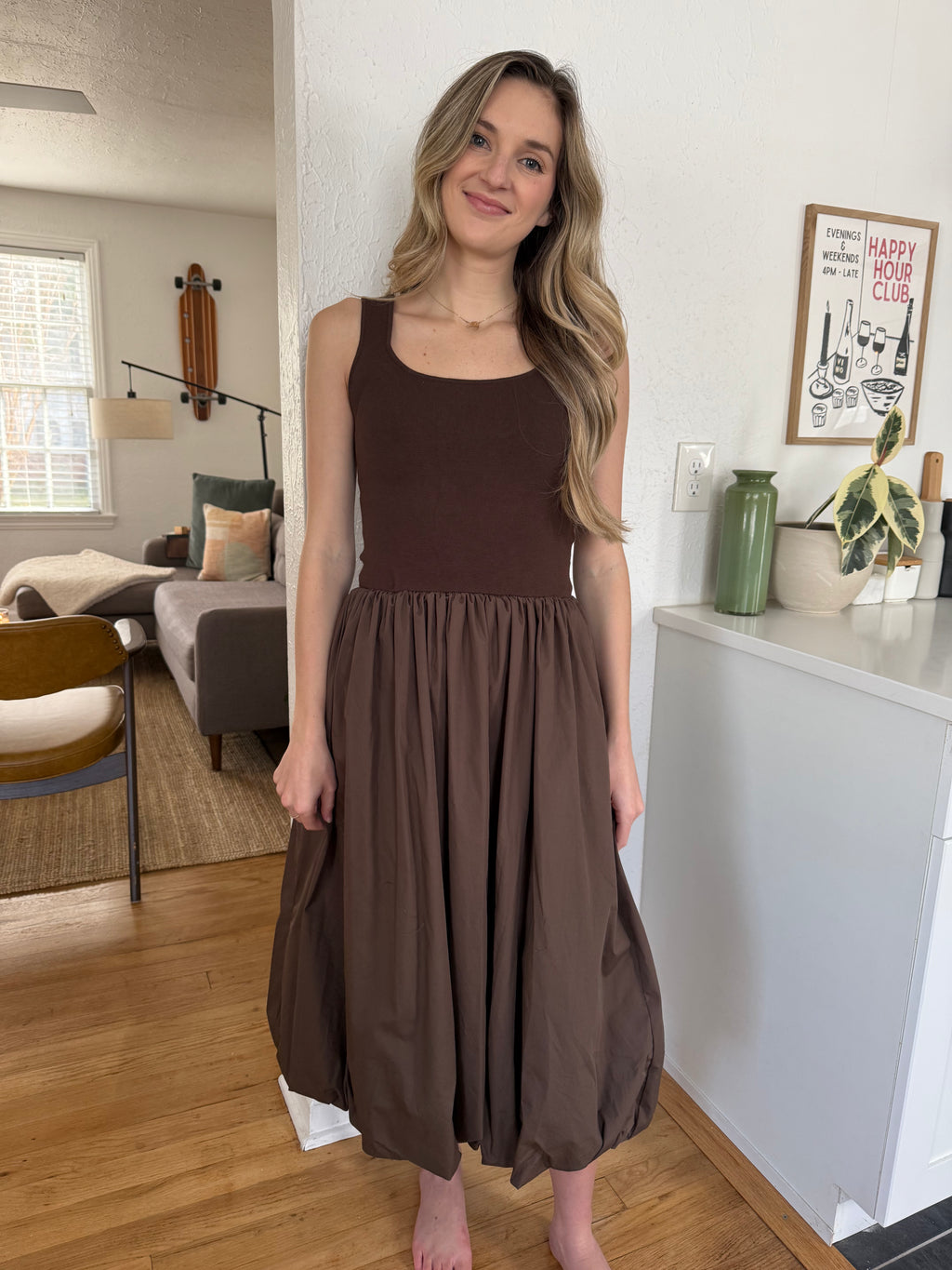 Paisley Brown Mixed Media Tank Midi Dress