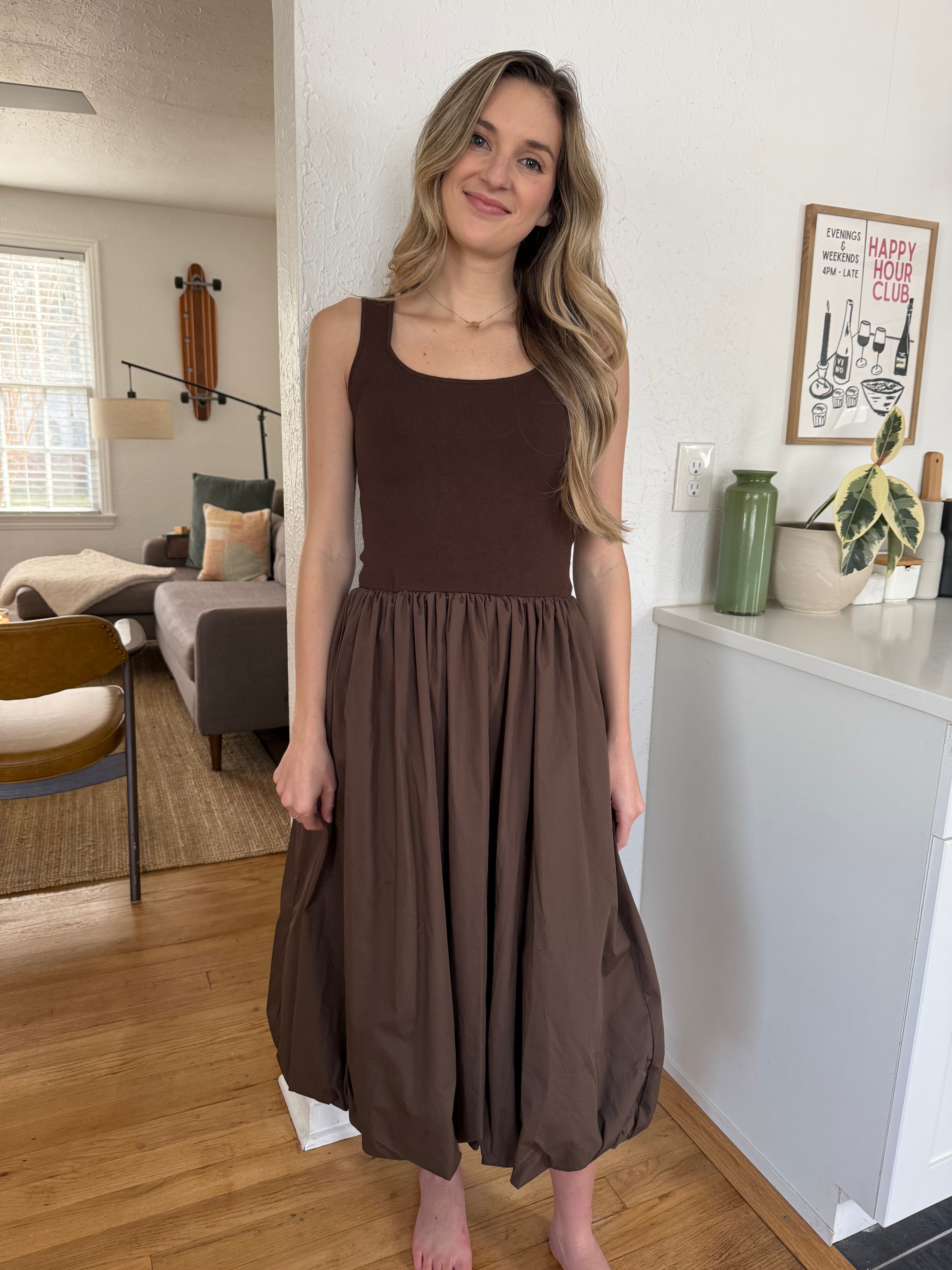Paisley Brown Mixed Media Tank Midi Dress