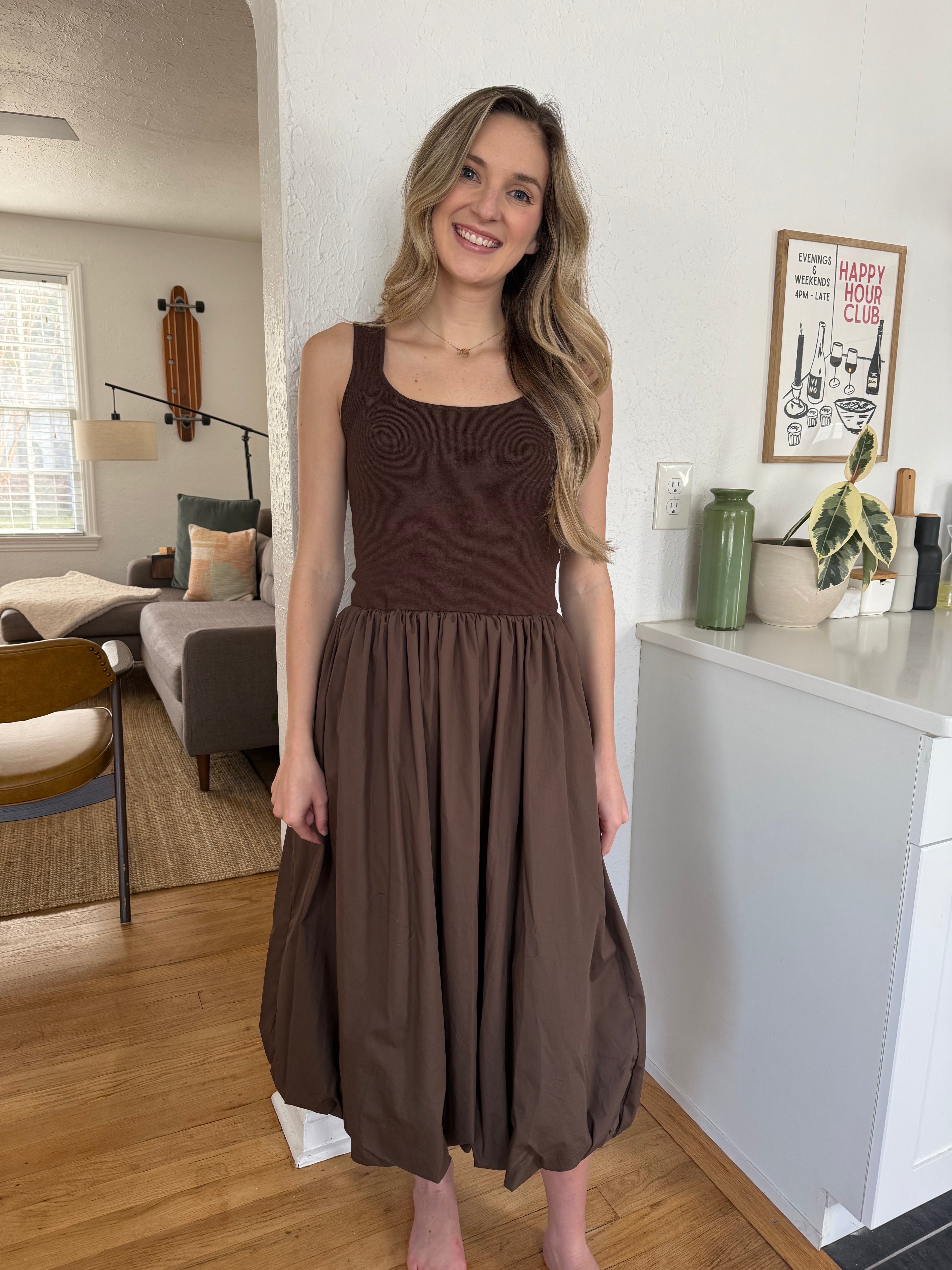 Paisley Brown Mixed Media Tank Midi Dress Paisley Brown Mixed Media Tank Midi Dress