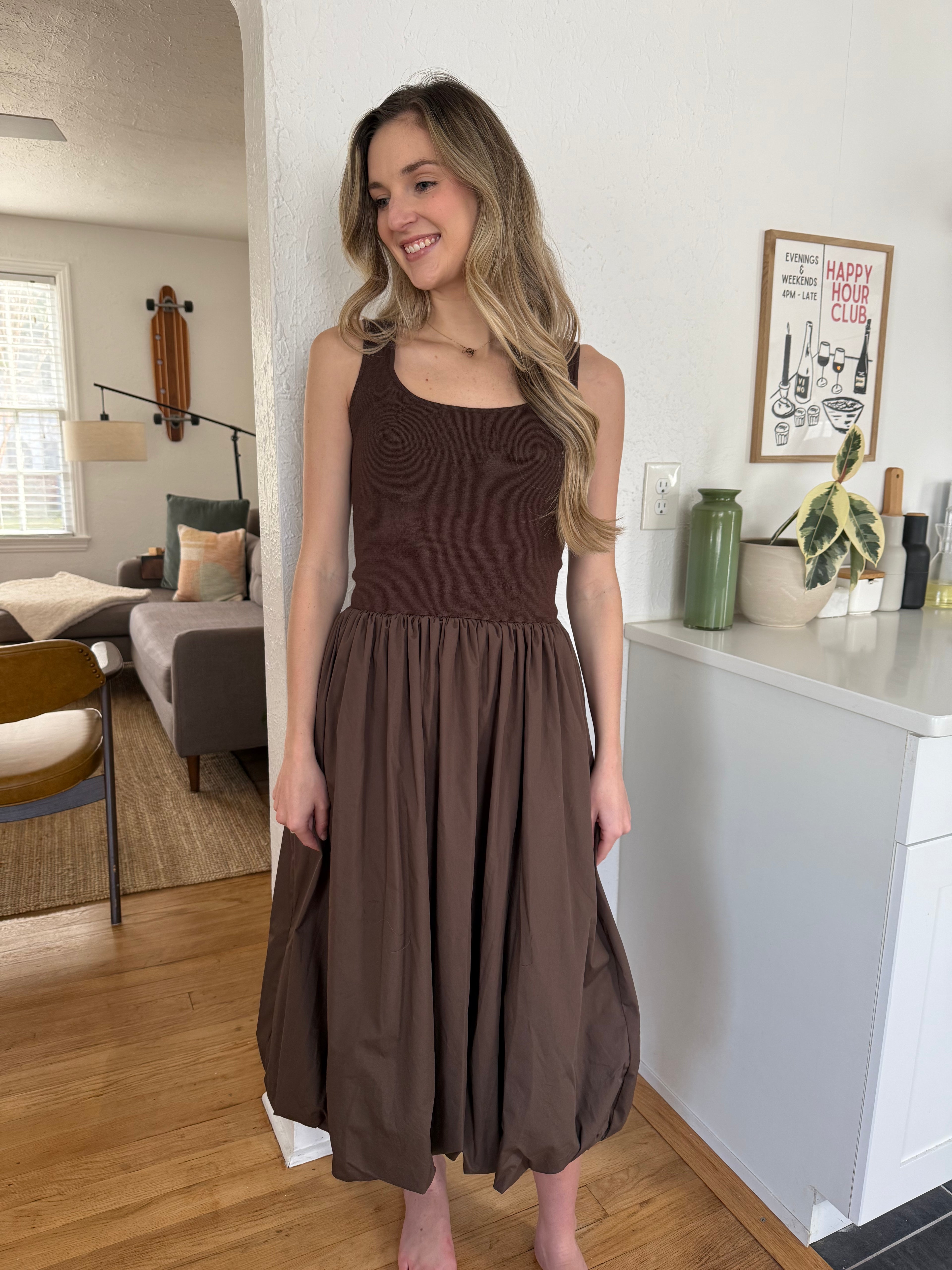 Paisley Brown Mixed Media Tank Midi Dress Paisley Brown Mixed Media Tank Midi Dress