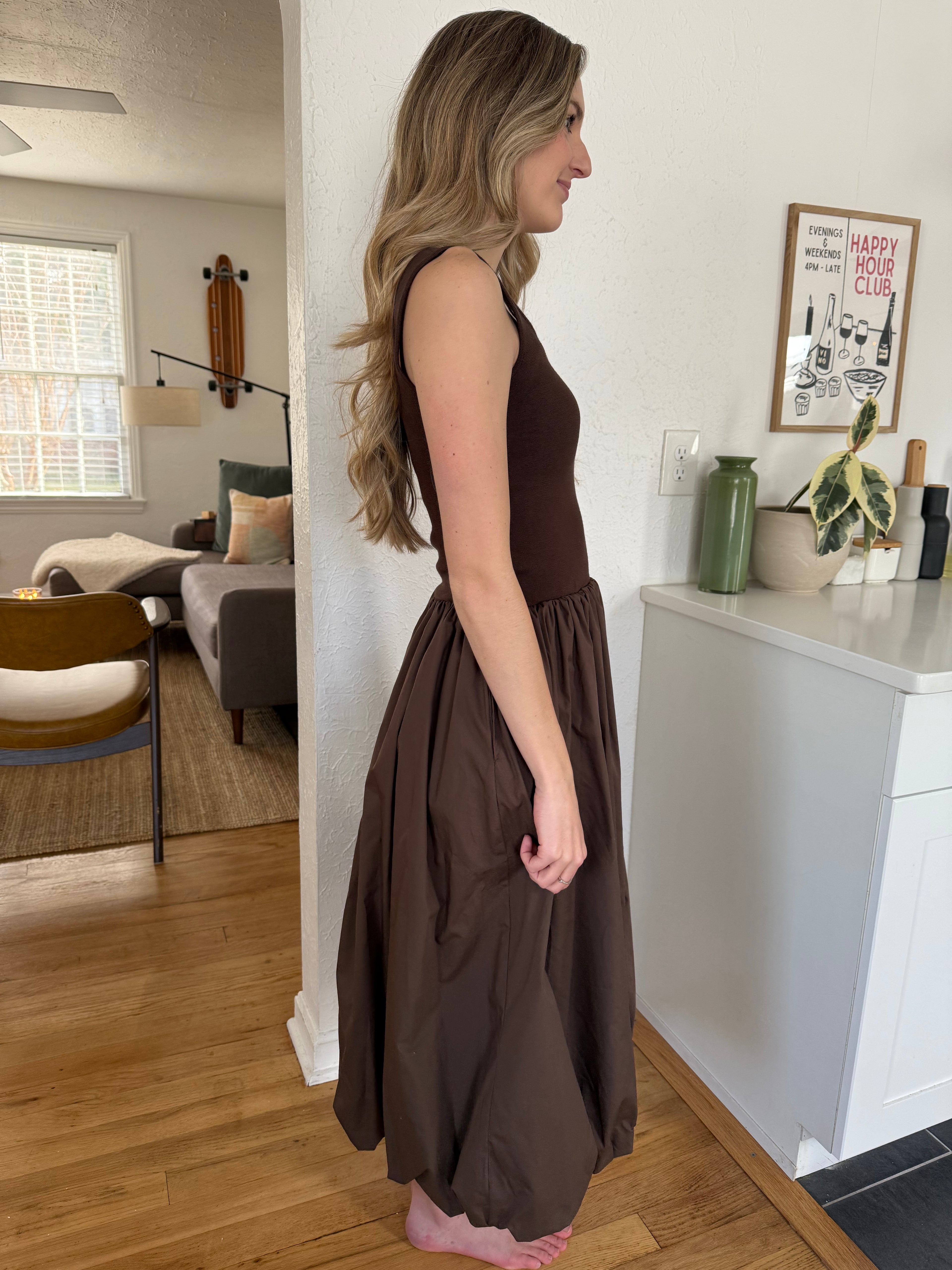 Paisley Brown Mixed Media Tank Midi Dress