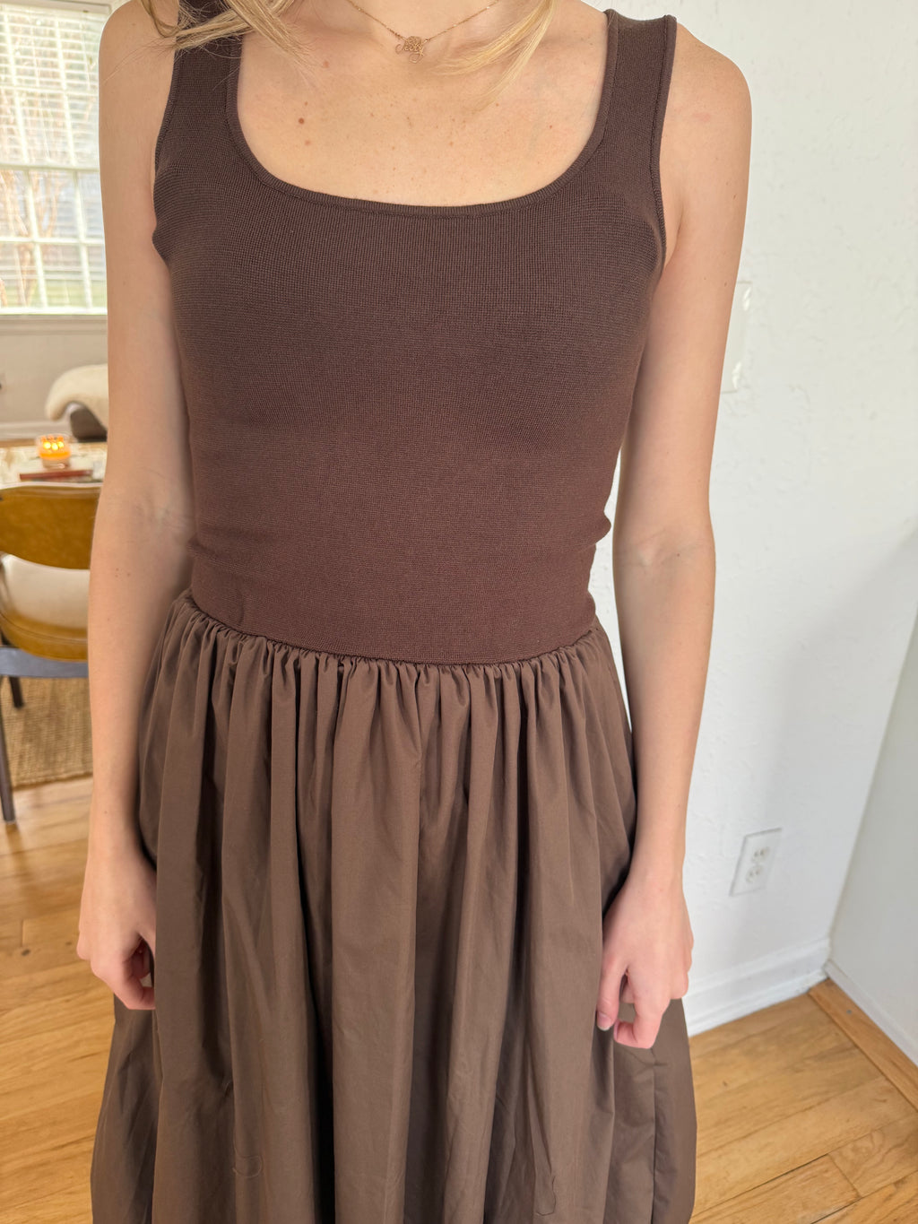 Paisley Brown Mixed Media Tank Midi Dress