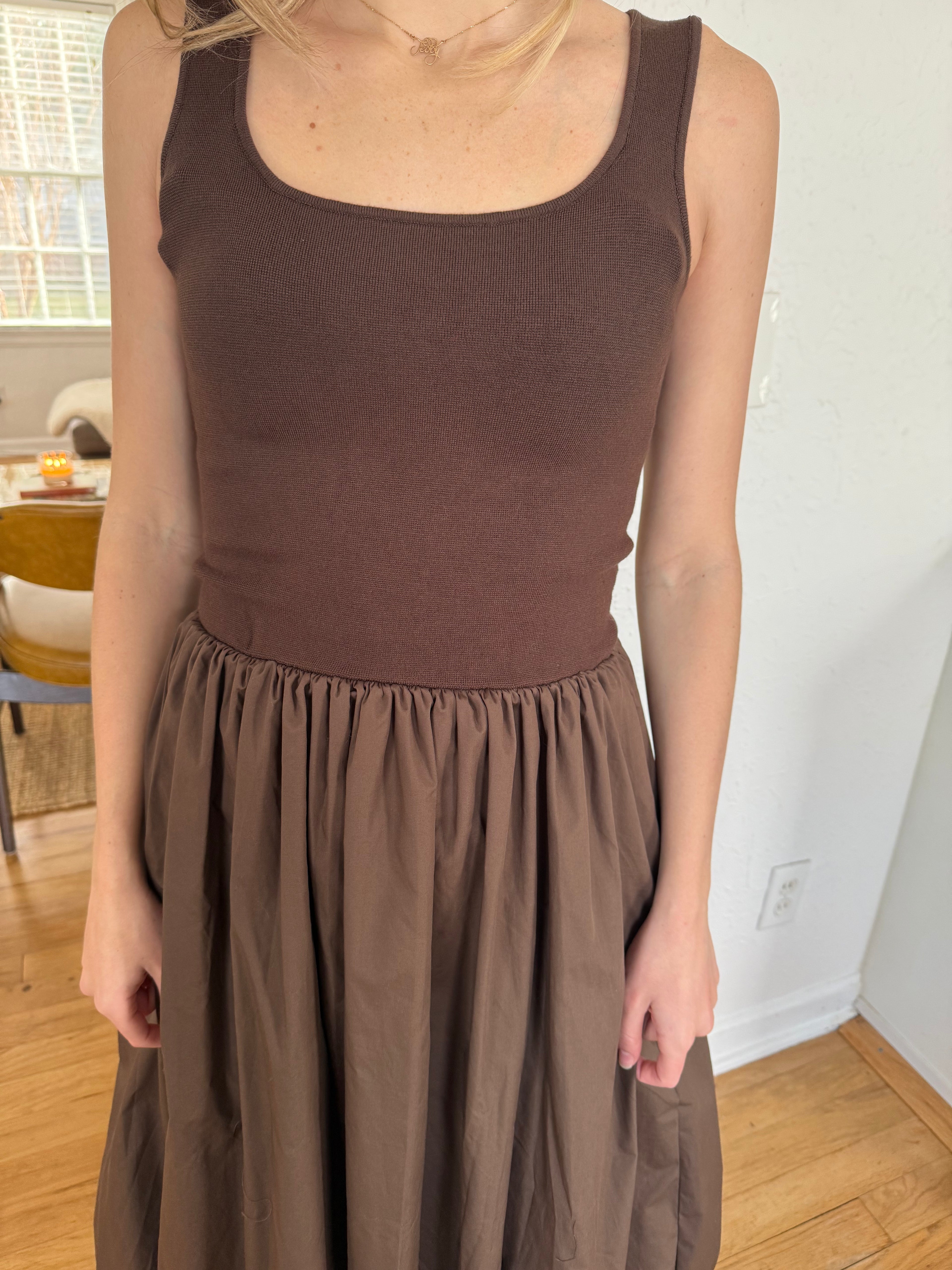 Paisley Brown Mixed Media Tank Midi Dress