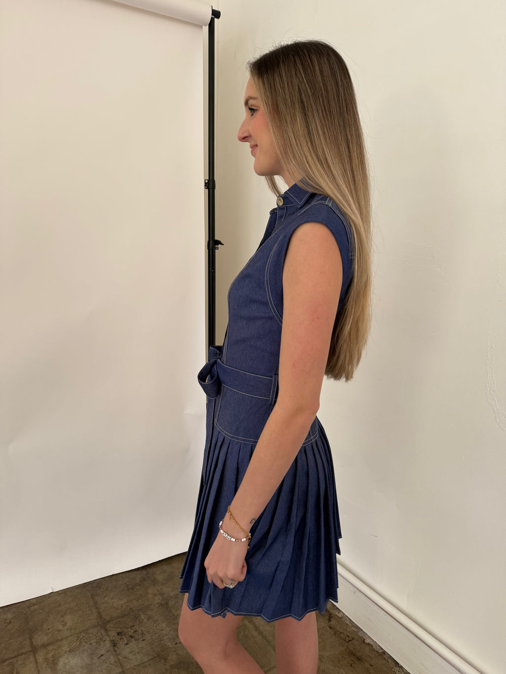 Current Air Tinsley Contrast Stitch Pleated Mini Dress