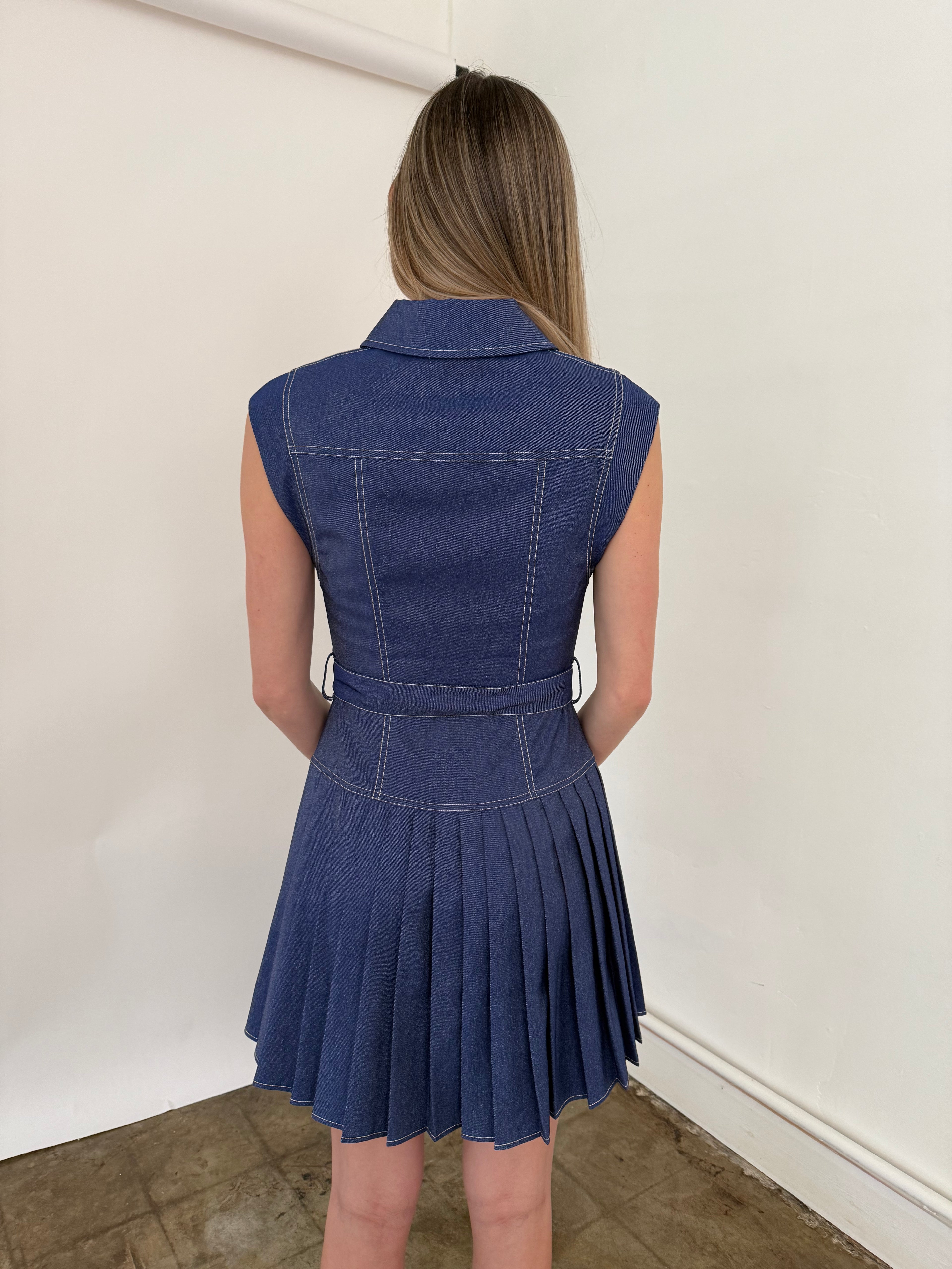 Current Air Tinsley Contrast Stitch Pleated Mini Dress