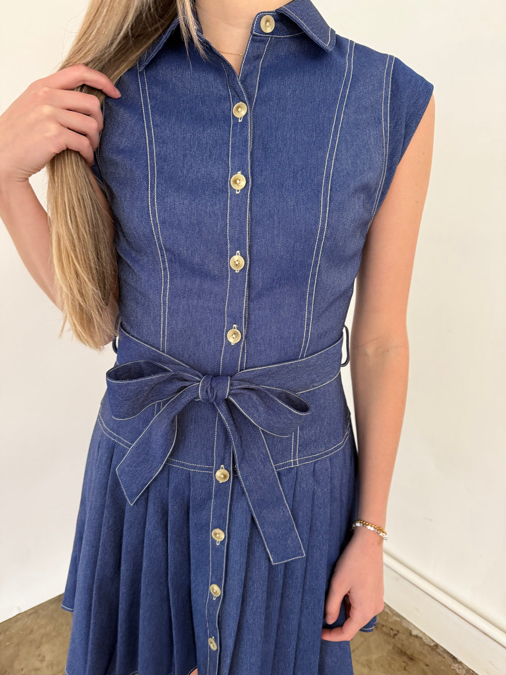 Current Air Tinsley Contrast Stitch Pleated Mini Dress