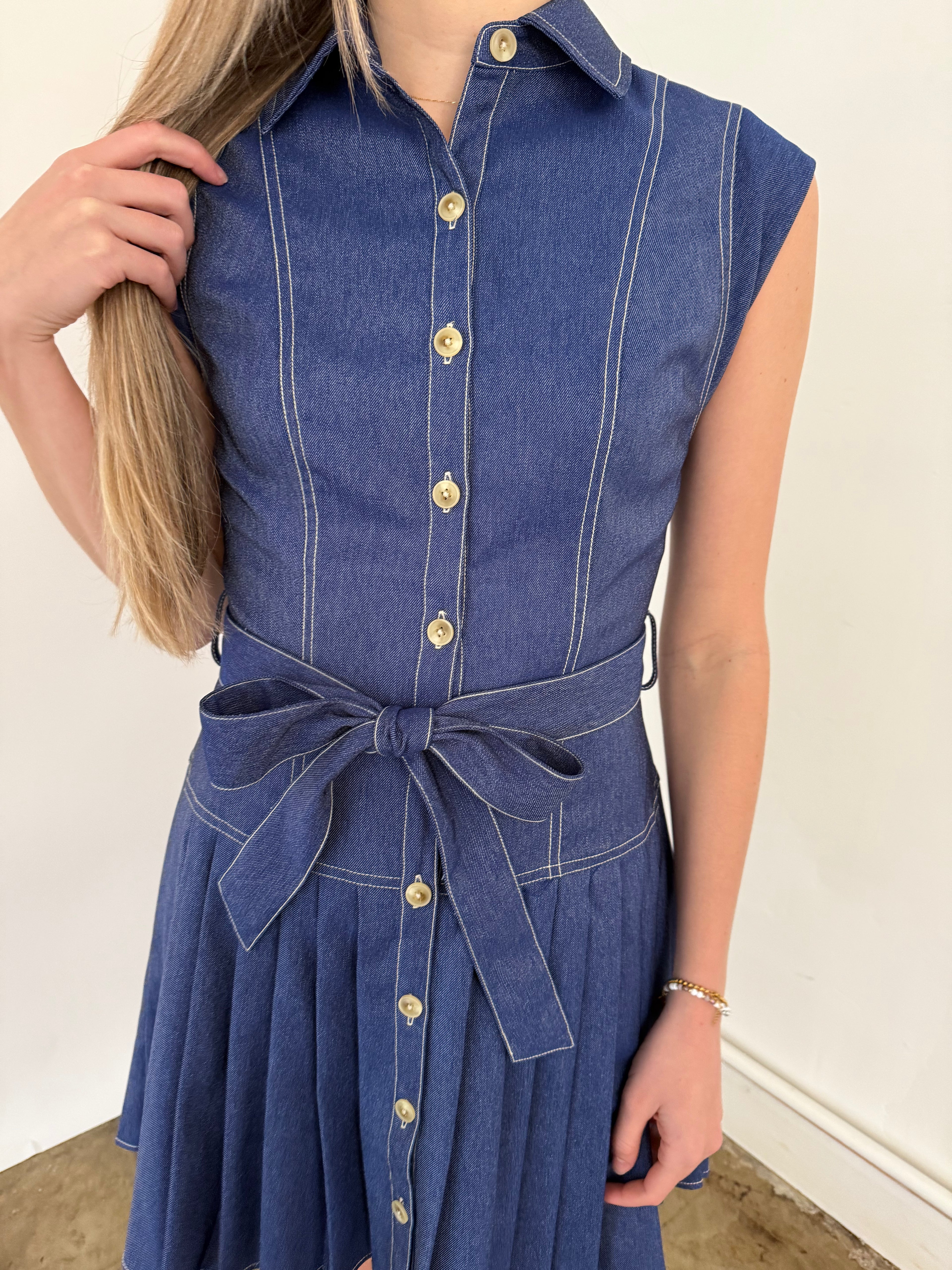 Current Air Tinsley Contrast Stitch Pleated Mini Dress