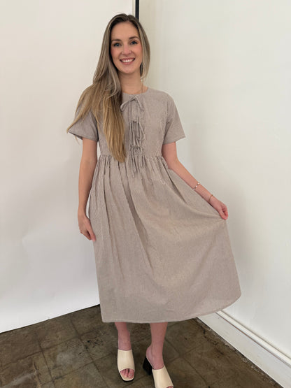 Things Between Sutton Brown Striped Tie Top Midi Dress