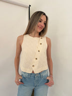 FRNCH Pamphilia Cream Woven Buttoned Vest Top