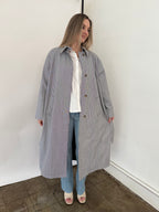 FRNCH Nelcy Blue Pinstripe Buttoned Trench Coat