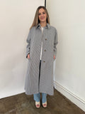 FRNCH Nelcy Blue Pinstripe Buttoned Trench Coat