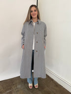 FRNCH Nelcy Blue Pinstripe Buttoned Trench Coat