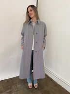 FRNCH Nelcy Blue Pinstripe Buttoned Trench Coat