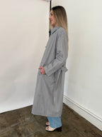 FRNCH Nelcy Blue Pinstripe Buttoned Trench Coat