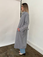 FRNCH Nelcy Blue Pinstripe Buttoned Trench Coat