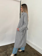 FRNCH Nelcy Blue Pinstripe Buttoned Trench Coat