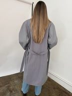 FRNCH Nelcy Blue Pinstripe Buttoned Trench Coat