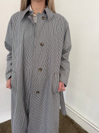 FRNCH Nelcy Blue Pinstripe Buttoned Trench Coat