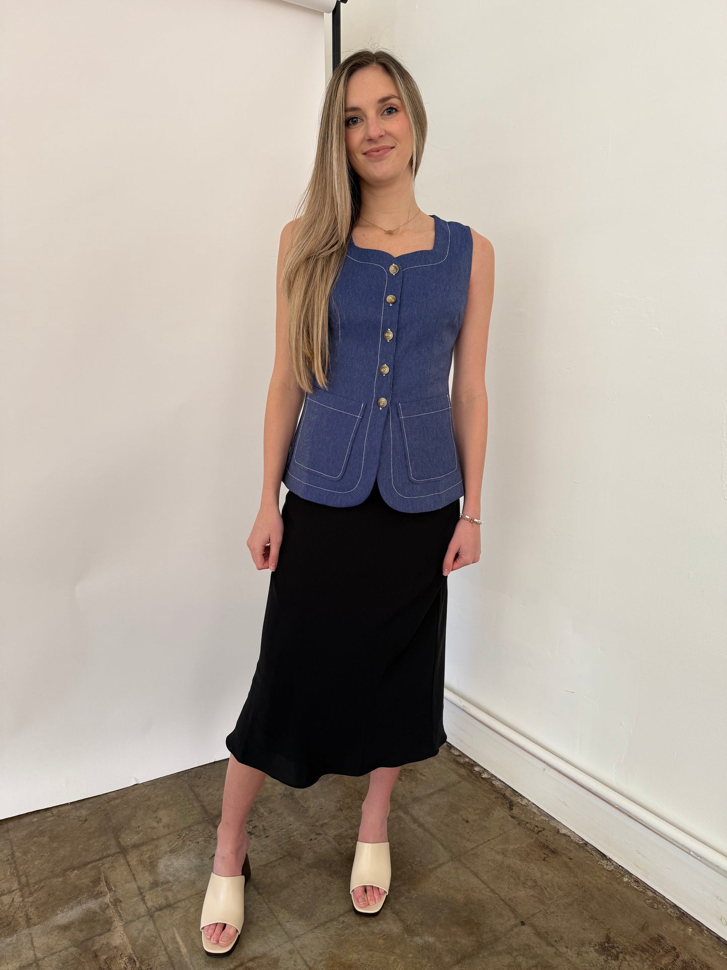 Current Air Tiffany Black Elasticized Waist Midi Skirt